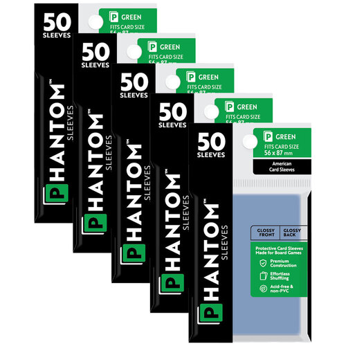 5PK 50pc Phantom Sleeves 56x87mm Game Card Case Green Gloss/Gloss