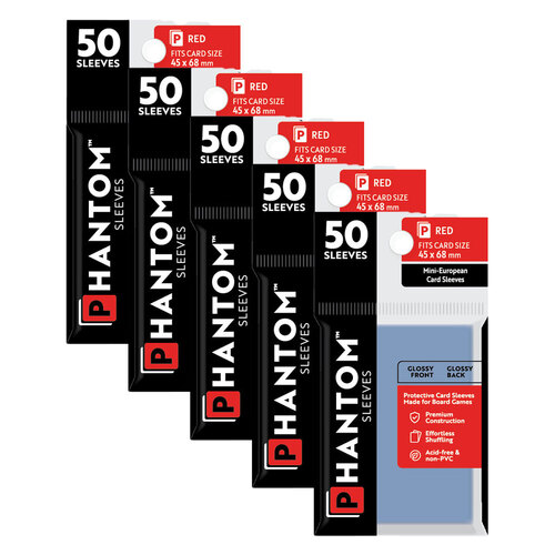5PK 50pc Phantom Sleeves 45x68mm Game Card Case Red Gloss/Gloss