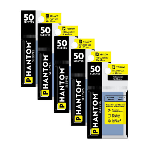 5PK 50pc Phantom Sleeves 41x63mm Game Card Case Yellow Gloss/Gloss