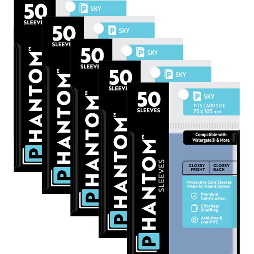 5PK 50pc Phantom Sleeves 75x105mm Game Card Case Sky Gloss/Gloss