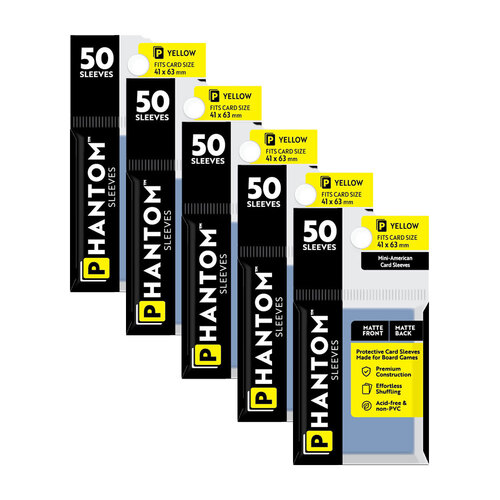 5PK 50pc Phantom Sleeves 41x63mm Game Card Case Yellow Matte/Matte