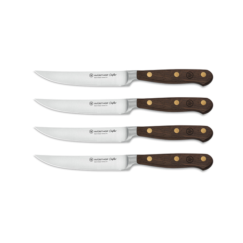 4pc Wusthof Crafter Stainless Steel Steak Knife Set 12cm Blade Brown