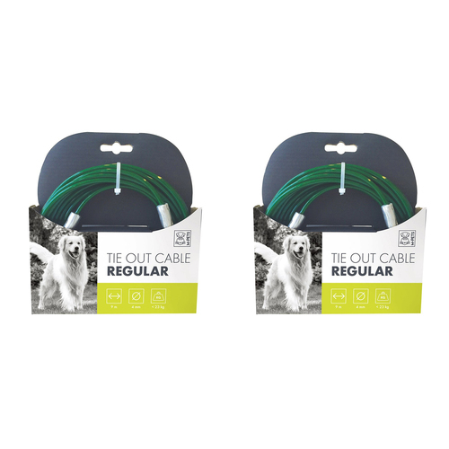 2PK M-Pets 9m Dog/Puppy Pet Tie Out Outdoor Steel Cable Lead w/ Swivel Clip Regular