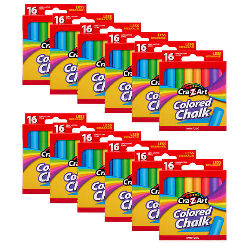 12x 16pc Cra-Z-Art Stationery Washable Kids Long Lasting Chalk Set 3y+ Multi Colour