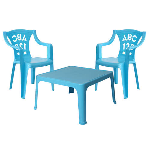 3pc Tuff Play Alphabet Stackable Chairs & Tuff Table Kids Set 2-6y - Aqua Blue