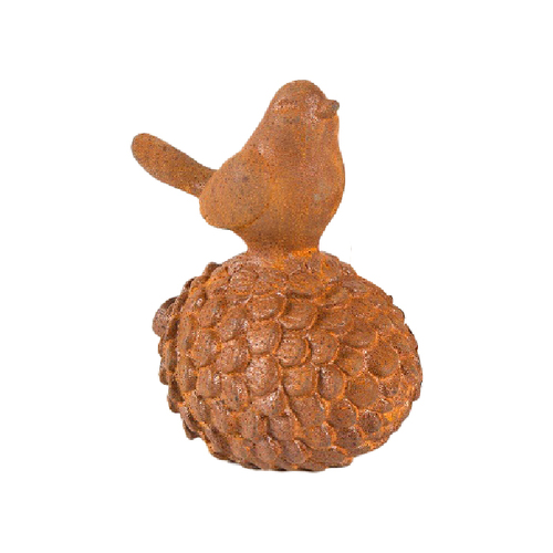 Garden Bird on Acorn Or Nut Cast Iron Decor - Assorted