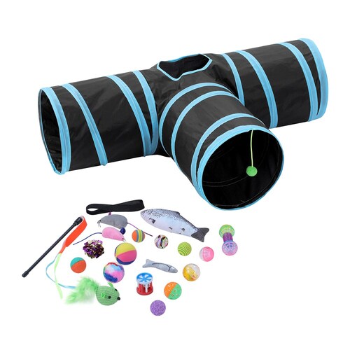 20pc Paws & Claws Pet Cat Tri-Tunnel w/Toys 