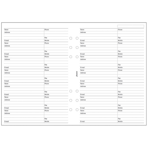 Filofax A5 Name/Address/Email/Phone/Fax Organiser Refill