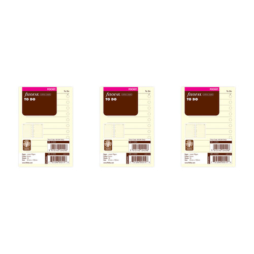 3x 24pc Filofax 12cm Pocket Refill To-Do Task Reminder Cotton Cream