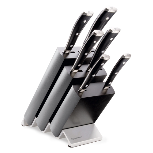 7pc Wusthof Classic Ikon S/S Serrated/Utility/Santoku Knife Block Set Black