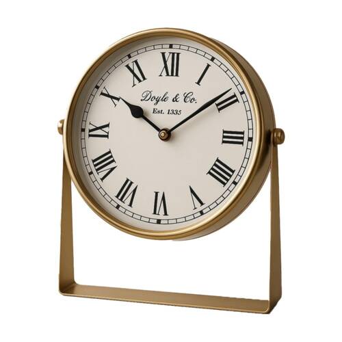 SS Collective Round Faced Table/Desk Clock On Stand W/ Roman Numerals 26cm