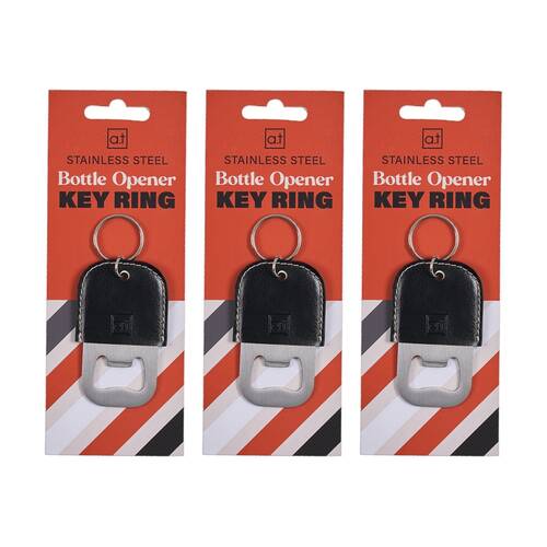 3PK Annabel Trends Mens Stainless Steel Bottle Opener Key Ring 7.5x4.5cm