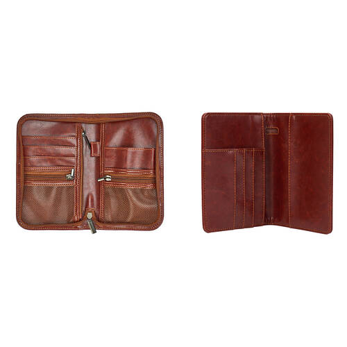 2pc Annabel Trends Gentlemans Leather Passport Holder & Travel Wallet Brown