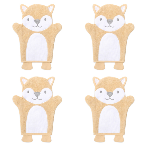 4PK The Peanutshell Woodland Adventure Baby Bath Gentle Wash Mitt 31cm 