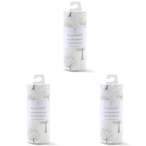 3PK The Peanutshell Woodland Adventure Cotton Muslin Bedding Wrap 120cm