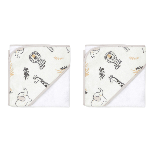 2PK The Peanutshell Madagascar Printed Terry Hooded Towel Baby Nursery Decor