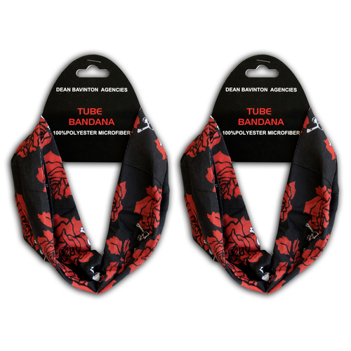 2PK Seamless Neck Tube Bandana Roses & Skulls - Red/Black