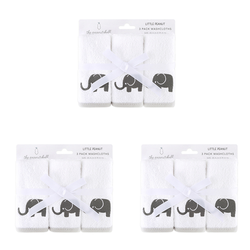 3x 3pc The Peanutshell Little Peanut Grey Washcloths Baby Nursery Decor