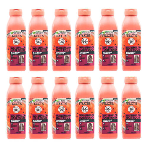 12PK Garnier Fructis Watermelon Fine Hair Food Shampoo 350ml Volumising