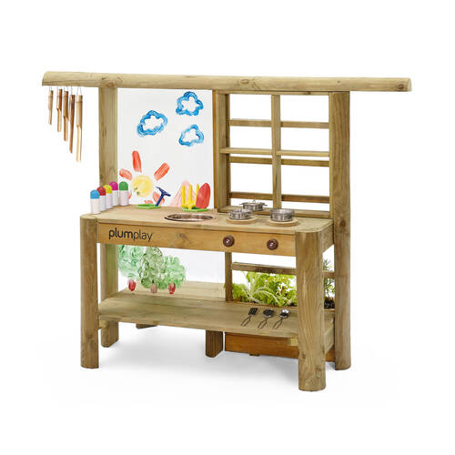 Plum Play Kids/Childrens Outdoor Wooden Mud-Pie Kitchen with Accessories 3Y+