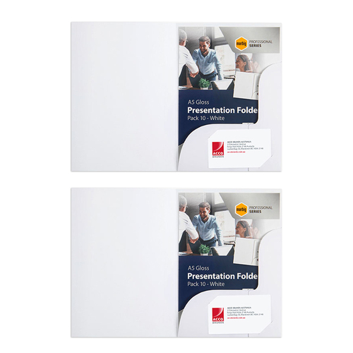 20pc Marbig A5 FIle Gloss Presentation Folder - White