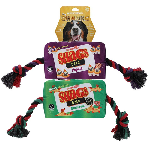 2PK Paws & Claws 27cm Shags Snacks Oxford Tugger Toy w/ Rope - Assorted