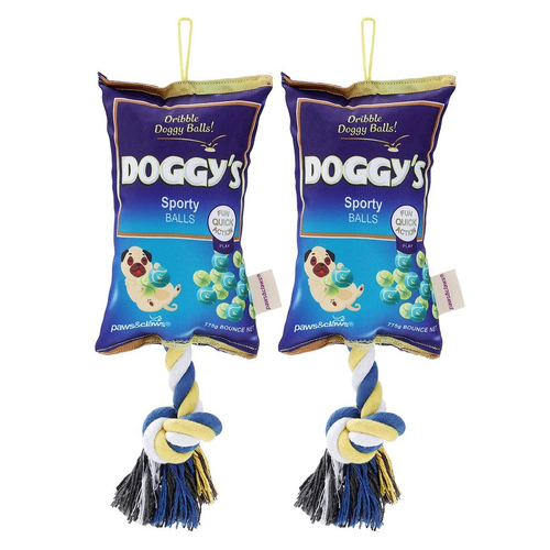 2PK Paws & Claws Doggy's Balls 25cm Snacks Oxford Tugger w/ Rope