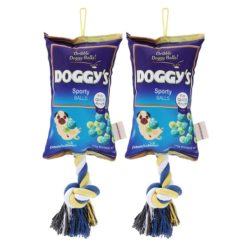 2PK Paws & Claws Doggy's Balls 25cm Snacks Oxford Tugger w/ Rope