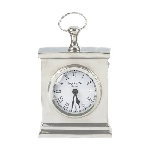 SS Collective Small Rectangle Faced Mantle Clock W/ Roman Numerals Silver