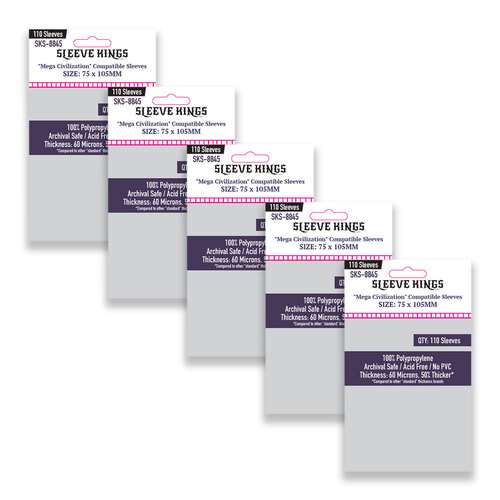5PK 110pc Sleeve Kings 75x105mm Card Sleeves Mega Civilization Compatible