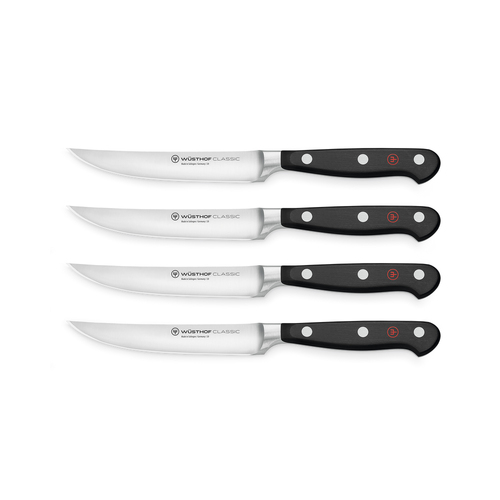 4pc Wusthof Classic Stainless Steel Steak Knife Set 12cm Blade - Black