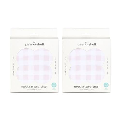 2PK The Peanutshell Forest Dreams Side Sleeper Cot Sheet Pink Gingham 52x90cm