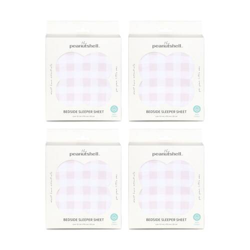 4PK The Peanutshell Forest Dreams Side Sleeper Cot Sheet Pink Gingham 52x90cm
