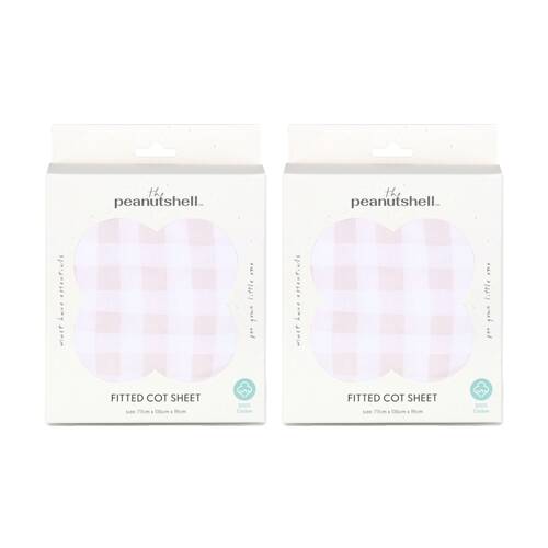 2PK The Peanutshell Forest Dreams Pink Gingham Cot Fitted Sheet 77x135cm