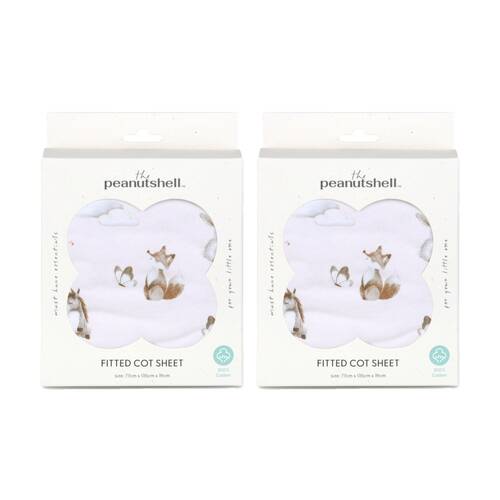 2PK The Peanutshell 100% Jersey Cotton Forest Dreams Cot Fitted Sheet 77x135cm