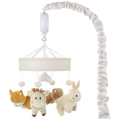 The Peanutshell Woodland Animals Musical Lullaby Mobile For Cot Beige