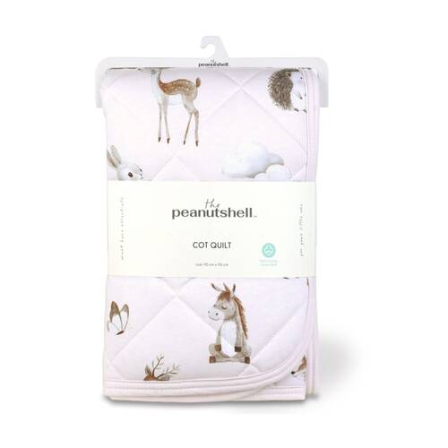 The Peanutshell Forest Animals Dreams Childrens Cot Quilt 90x110cm Pink