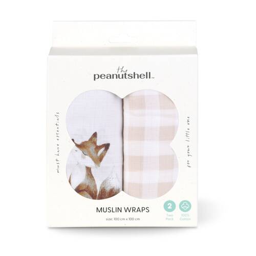 2pc The Peanutshell Forest Dreams Baby Muslin Wraps 100% Cotton Pink/White