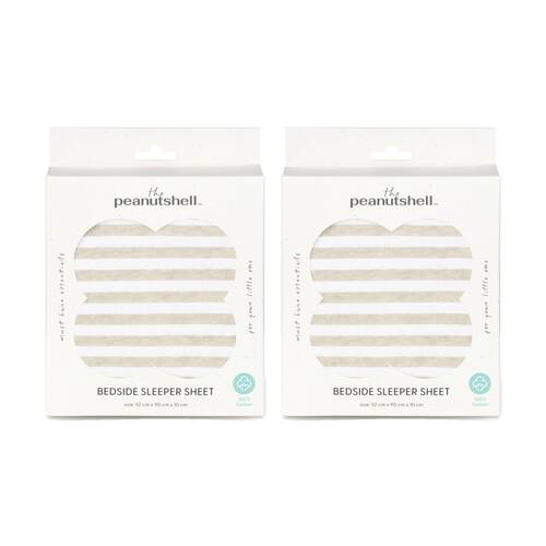 2PK The Peanutshell Safari Dreams Side Sleeper Cot Sheet 52x90cm Tan Stripe