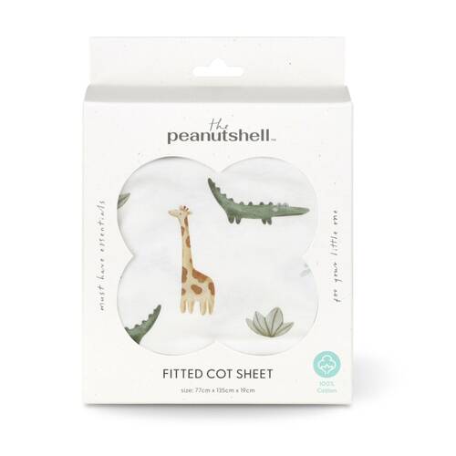 The Peanutshell 100% Jersey Cotton Safari Dreams Cot Fitted Sheet 77x135cm