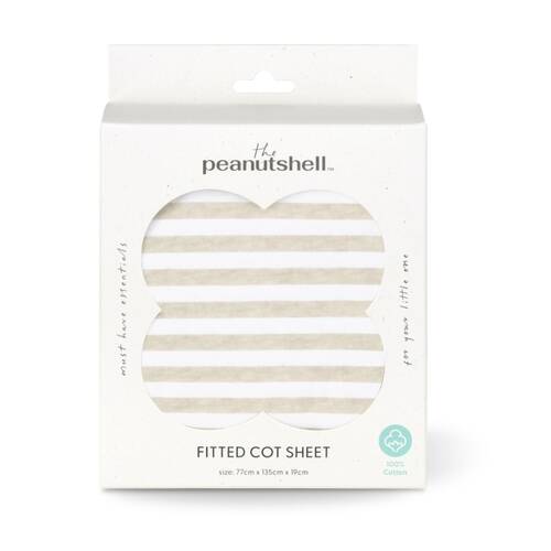 The Peanutshell 100% Jersey Cotton Tan Stripe Cot Fitted Sheet 77x135cm