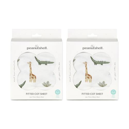 2PK The Peanutshell 100% Jersey Cotton Safari Dreams Cot Fitted Sheet 77x135cm