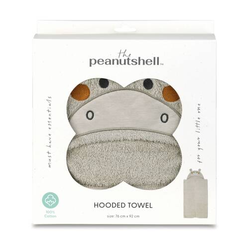 The Peanutshell Safari Dreams Kids Hooded Hippo Towel 100% Cotton Tan