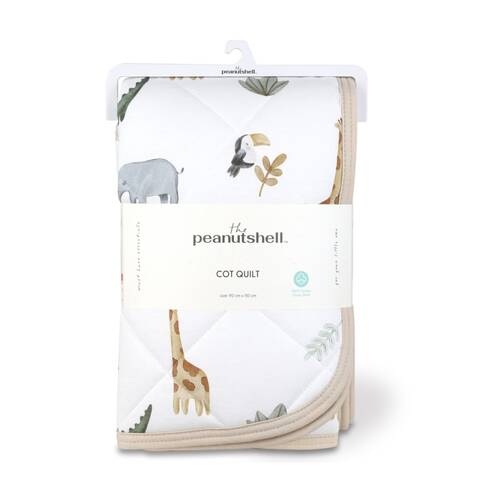 The Peanutshell Safari Animal Dreams Childrens Cot Quilt 90x110cm Beige
