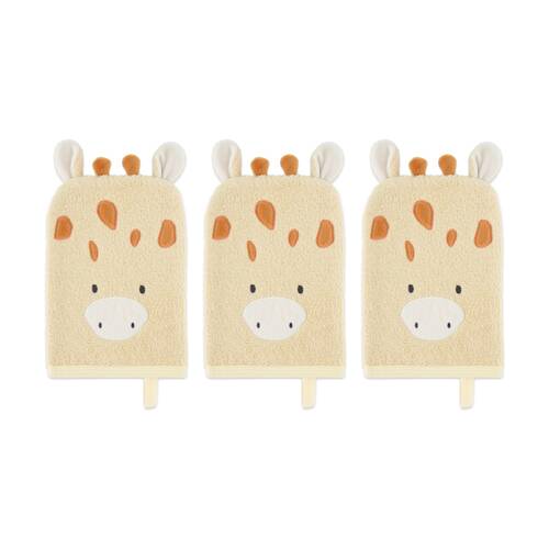 3PK The Peanutshell Safari Dreams Giraffe 100% Cotton Kids Bath Washmit Brown