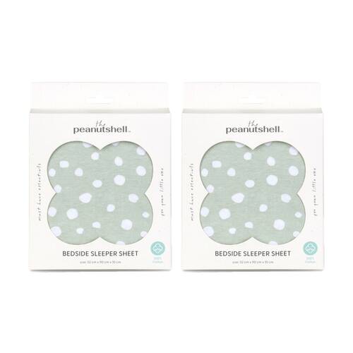2PK The Peanutshell Green Polka Dot Side Sleeper Cot Sheet 52x90cm