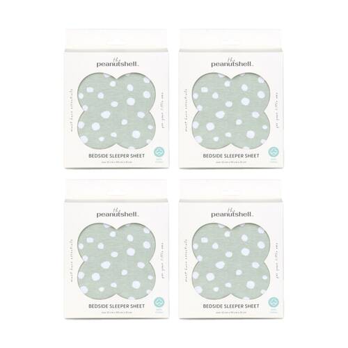 4PK The Peanutshell Green Polka Dot Side Sleeper Cot Sheet 52x90cm