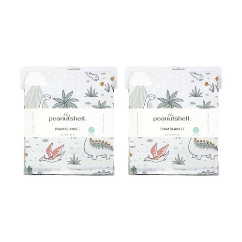 2PK The Peanutshell Dinosaur Animal Printed Velour Blanket Baby Sage Green/White