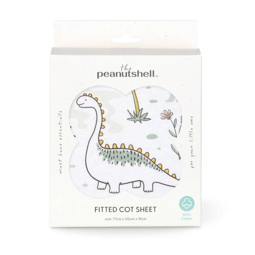 The Peanutshell 100% Jersey Cotton Dinosaur Cot Fitted Sheet 77x135cm