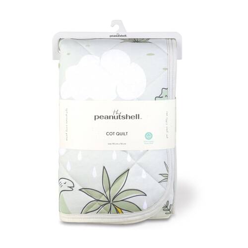 The Peanutshell Dinosaur Childrens Cot Quilt 90x110cm Sage Green